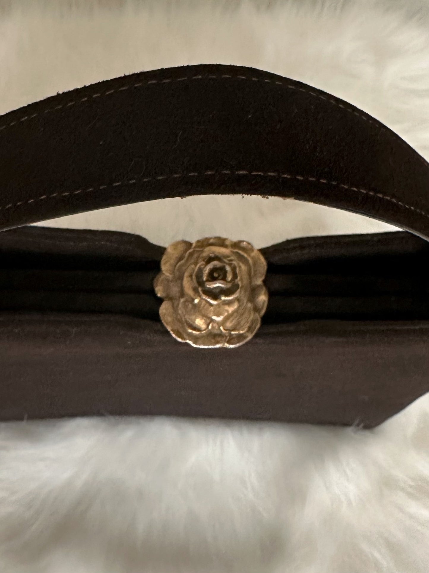 Chocolate Suede Purse with Flower Clasp