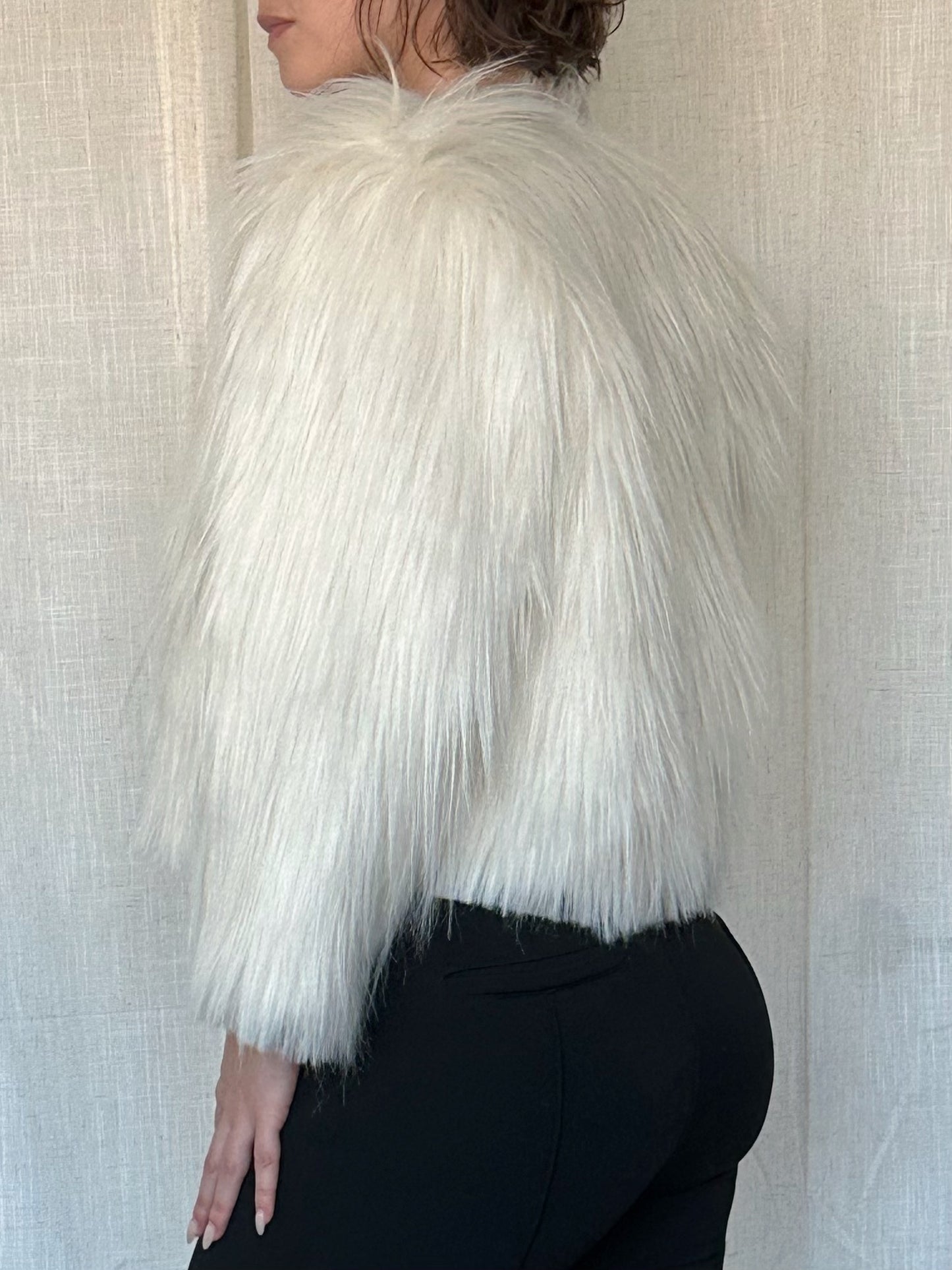 White Faux Fur Cropped Jacket