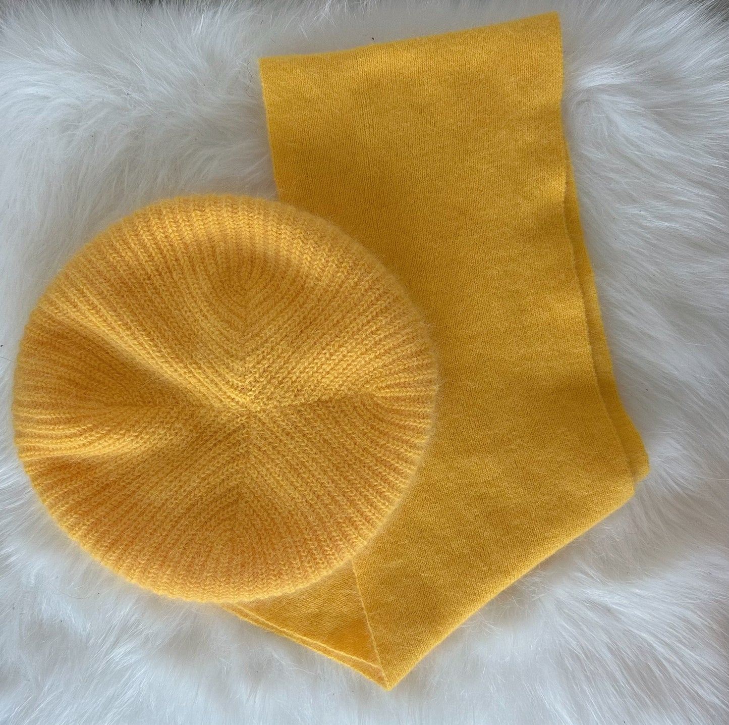 Yellow Vintage Cashmere Hat and Scarf Set