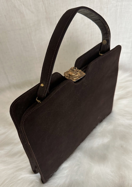 Chocolate Suede Purse with Flower Clasp