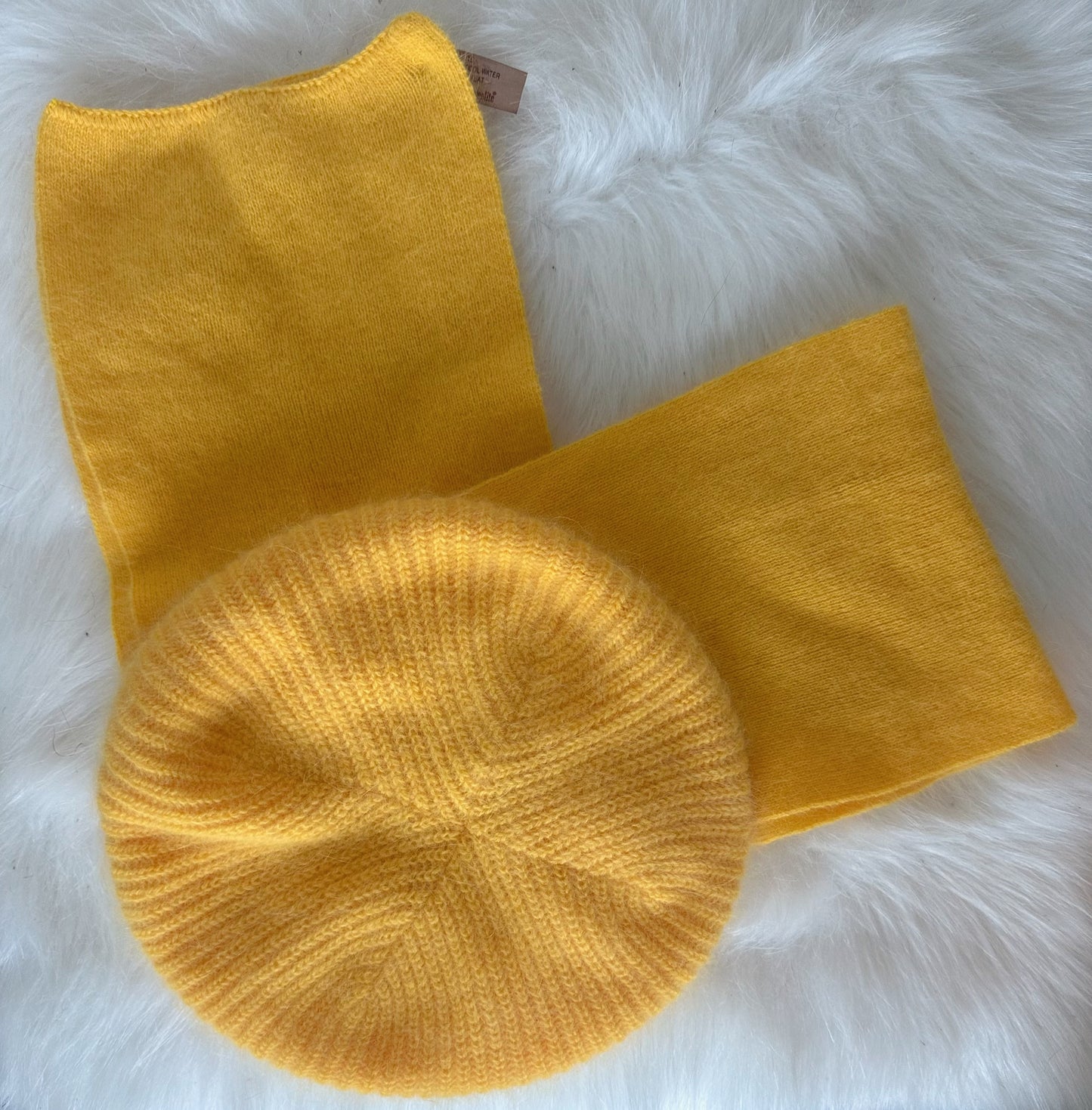 Yellow Vintage Cashmere Hat and Scarf Set