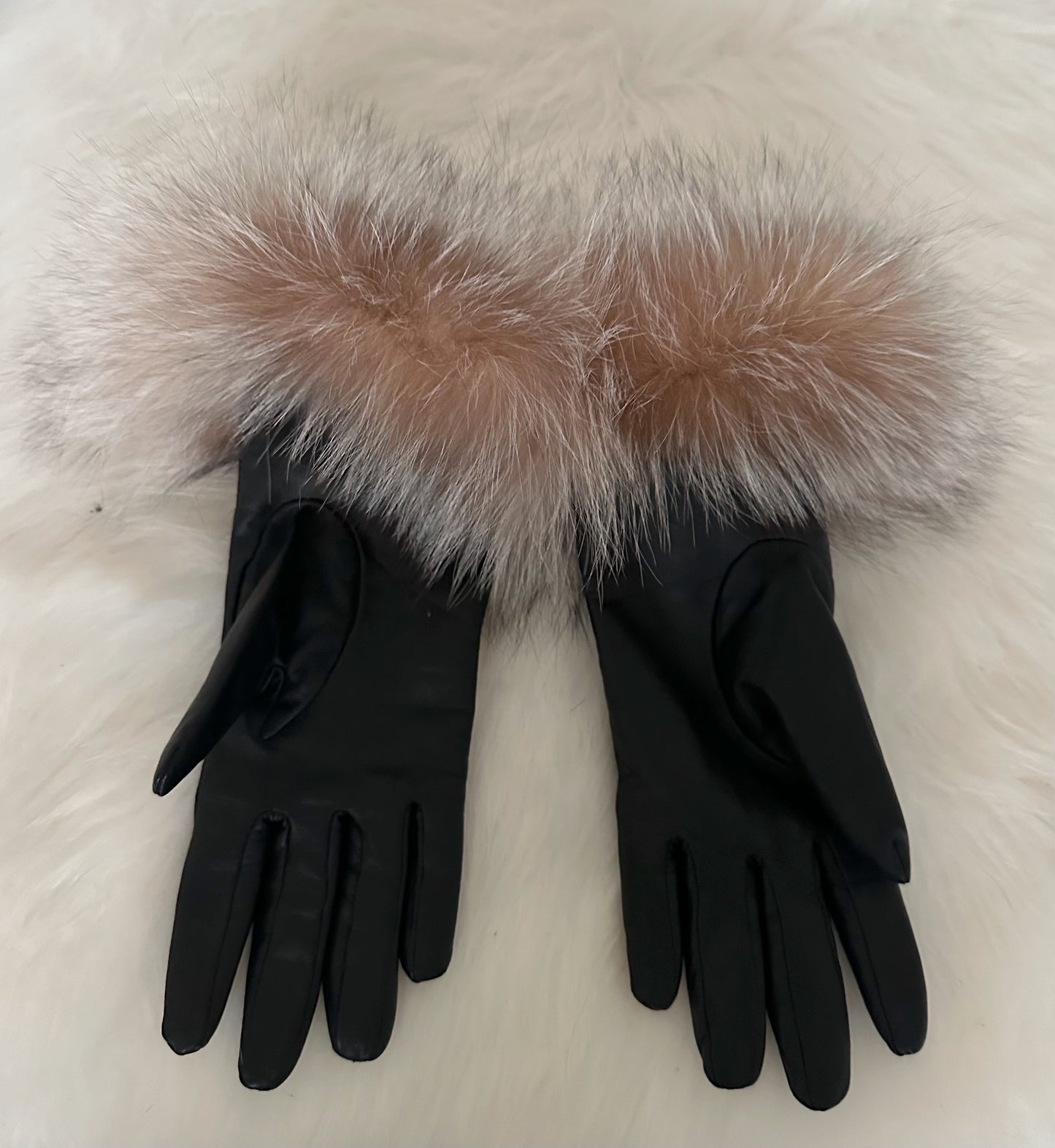 Vintage Brown Leather Fox Fur Gloves