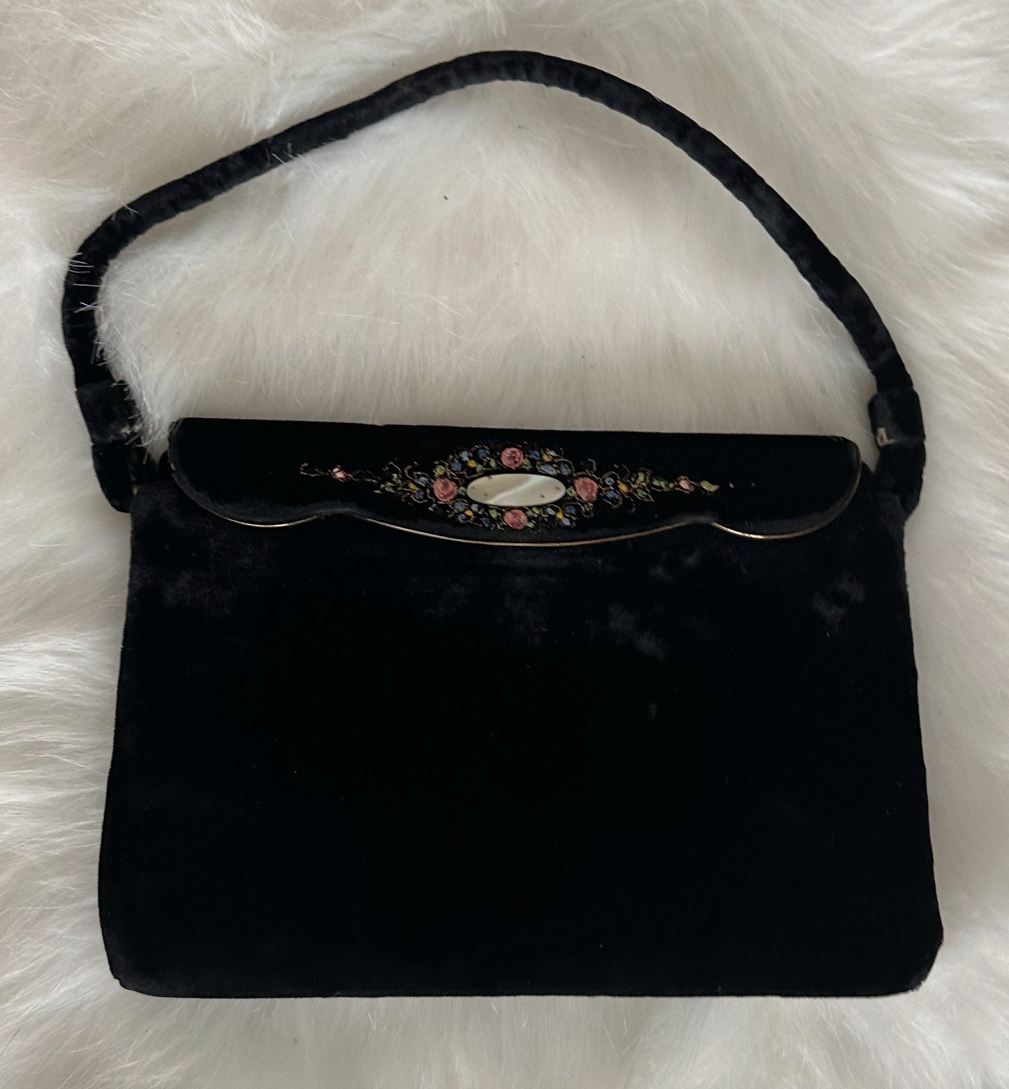 Vintage Black Velvet Embroidered Clutch