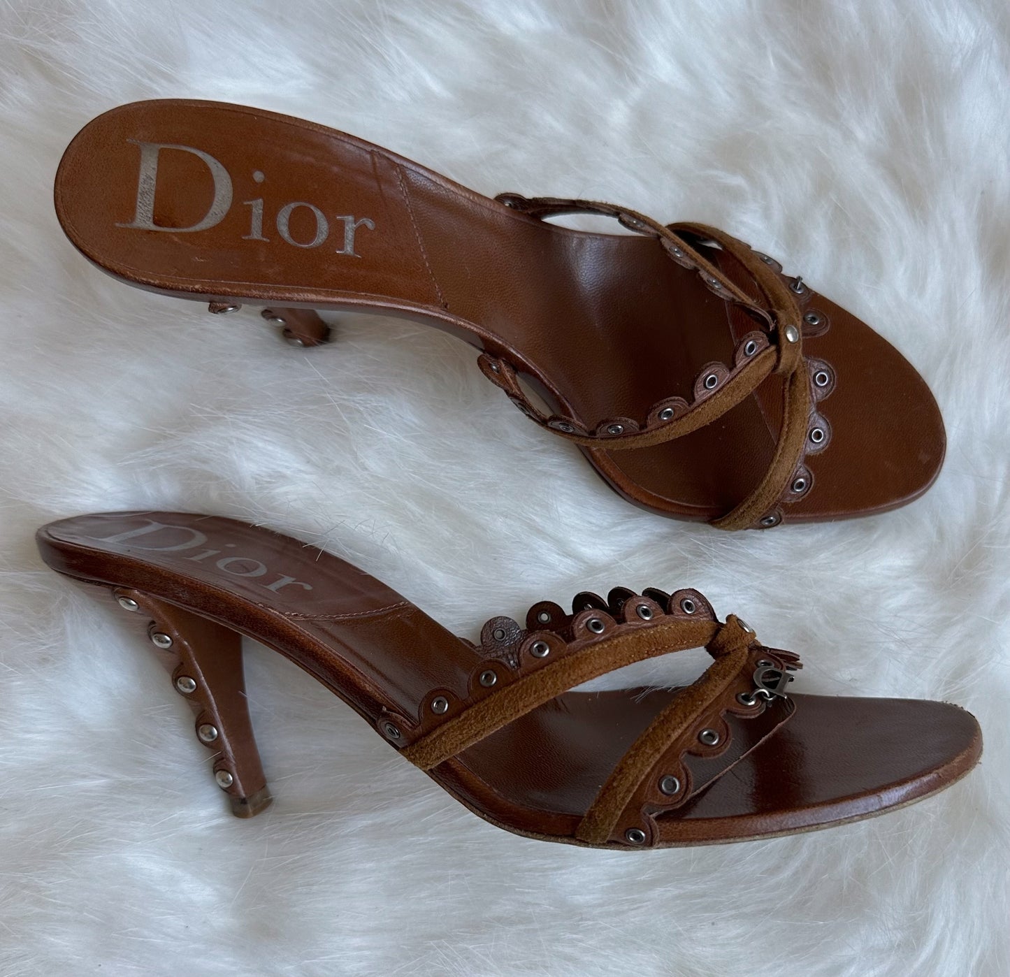 Dior Brown Leather Heels with Gem