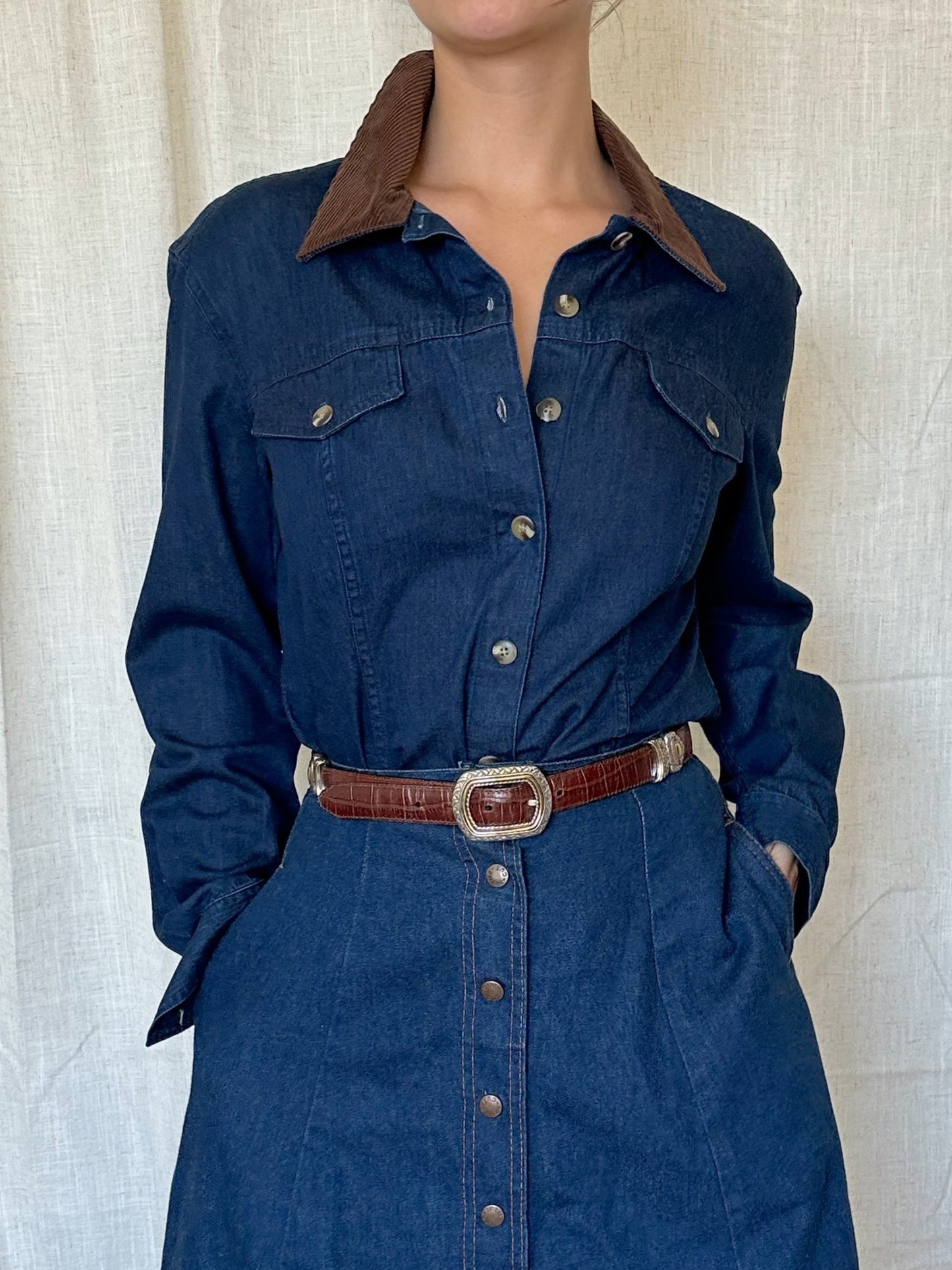 Blue Jean Blouse w/ Corduroy Collar