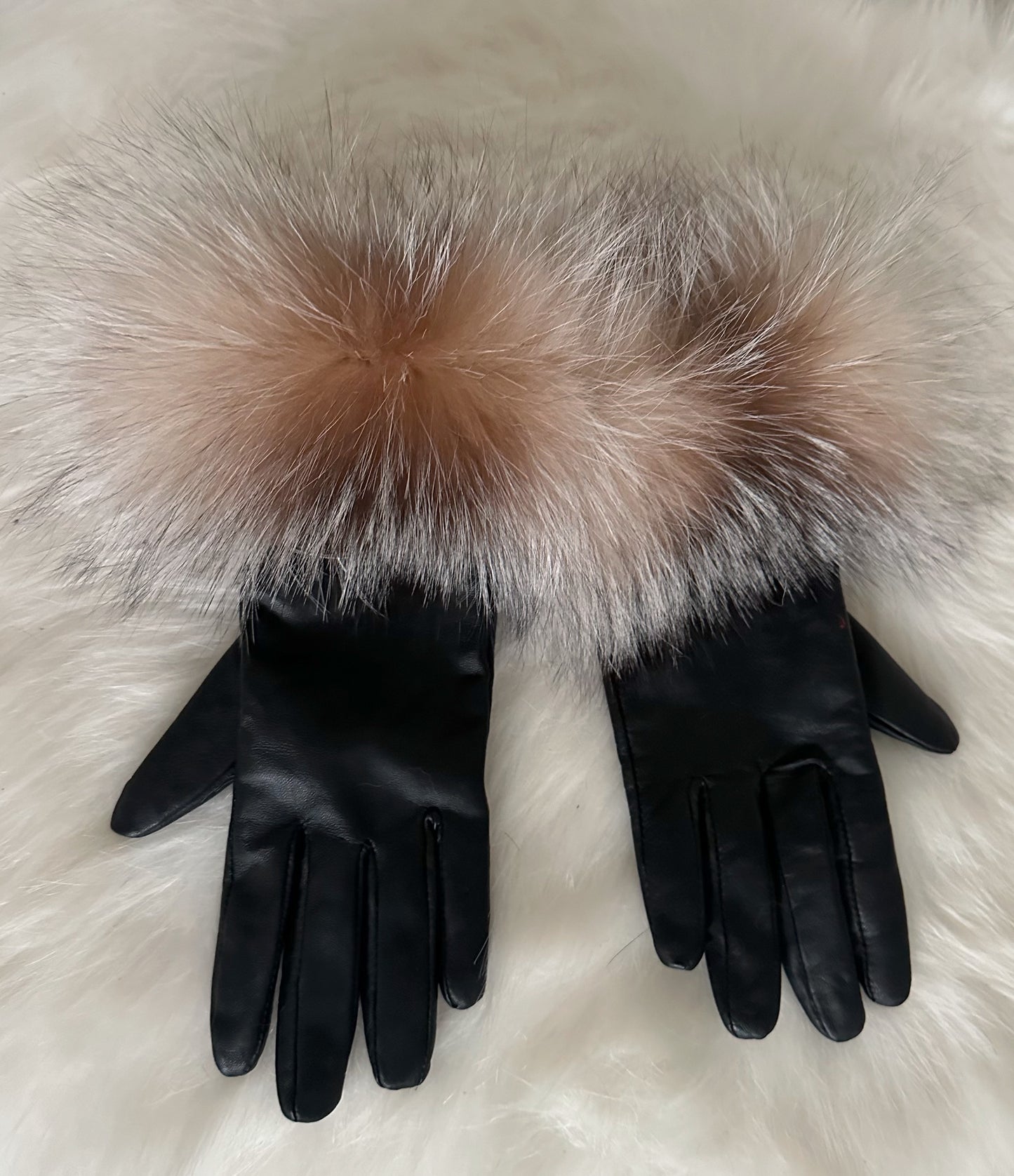 Vintage Brown Leather Fox Fur Gloves