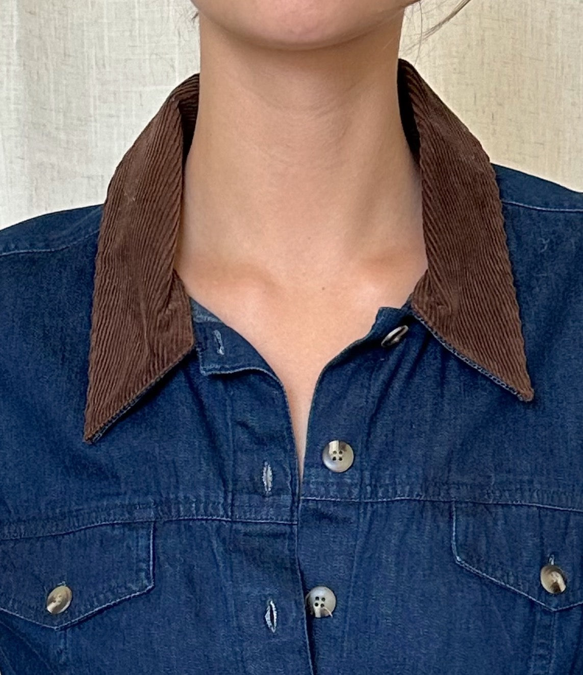 Blue Jean Blouse w/ Corduroy Collar