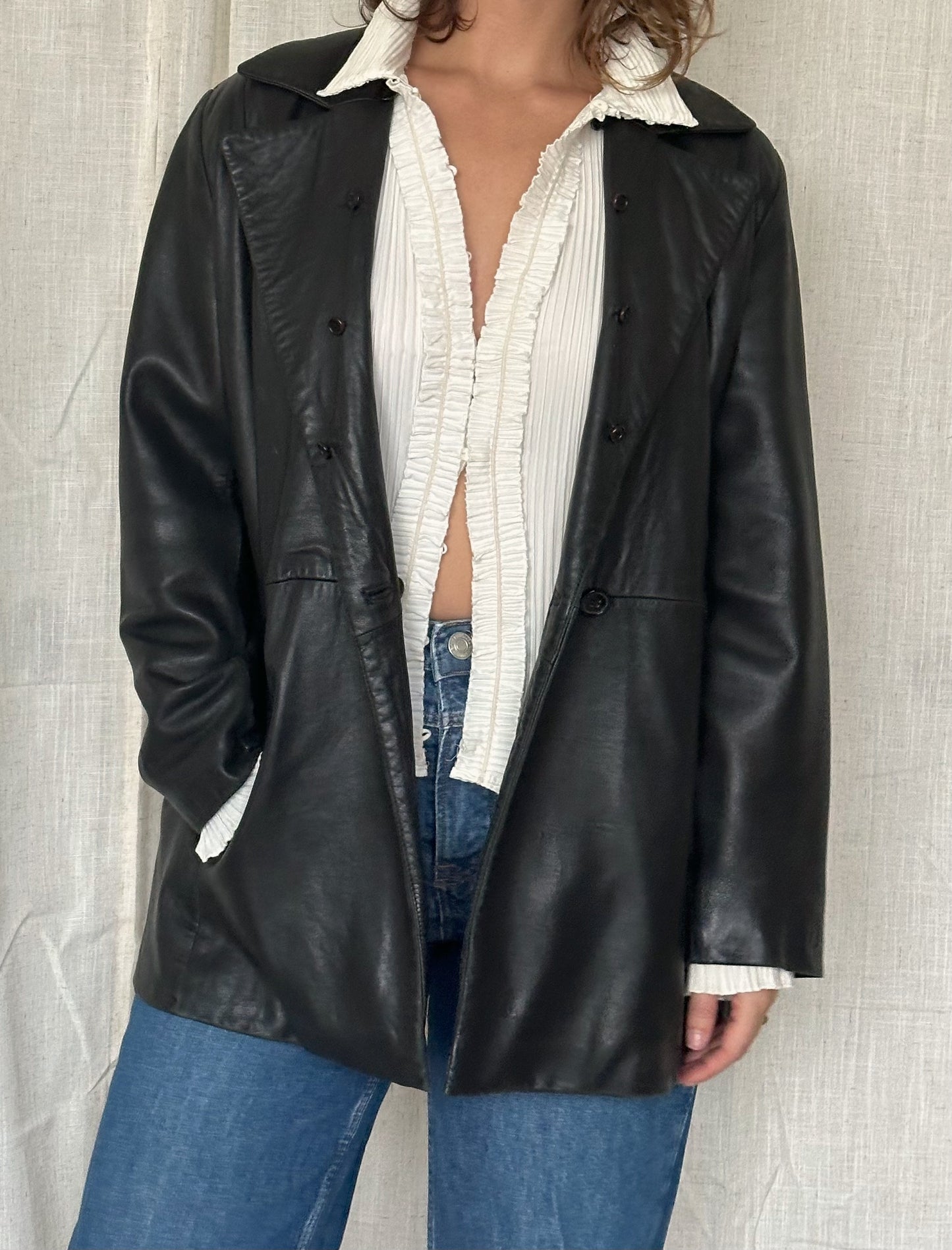 Vintage Andrew Marc Black Leather Coat