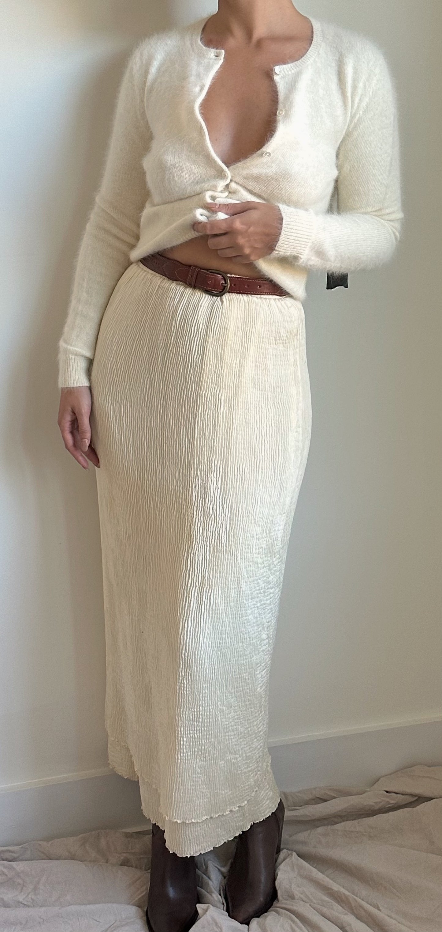 Claydon (Neiman Marcus) Pleated Ivory Skirt