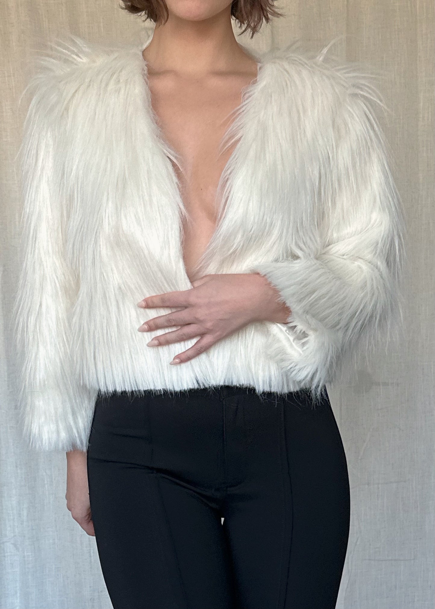 White Faux Fur Cropped Jacket