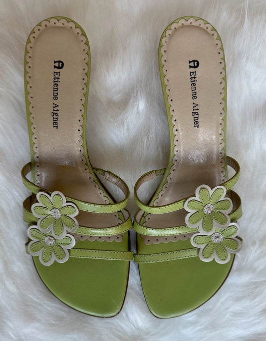 Green Flower Kitten Heels