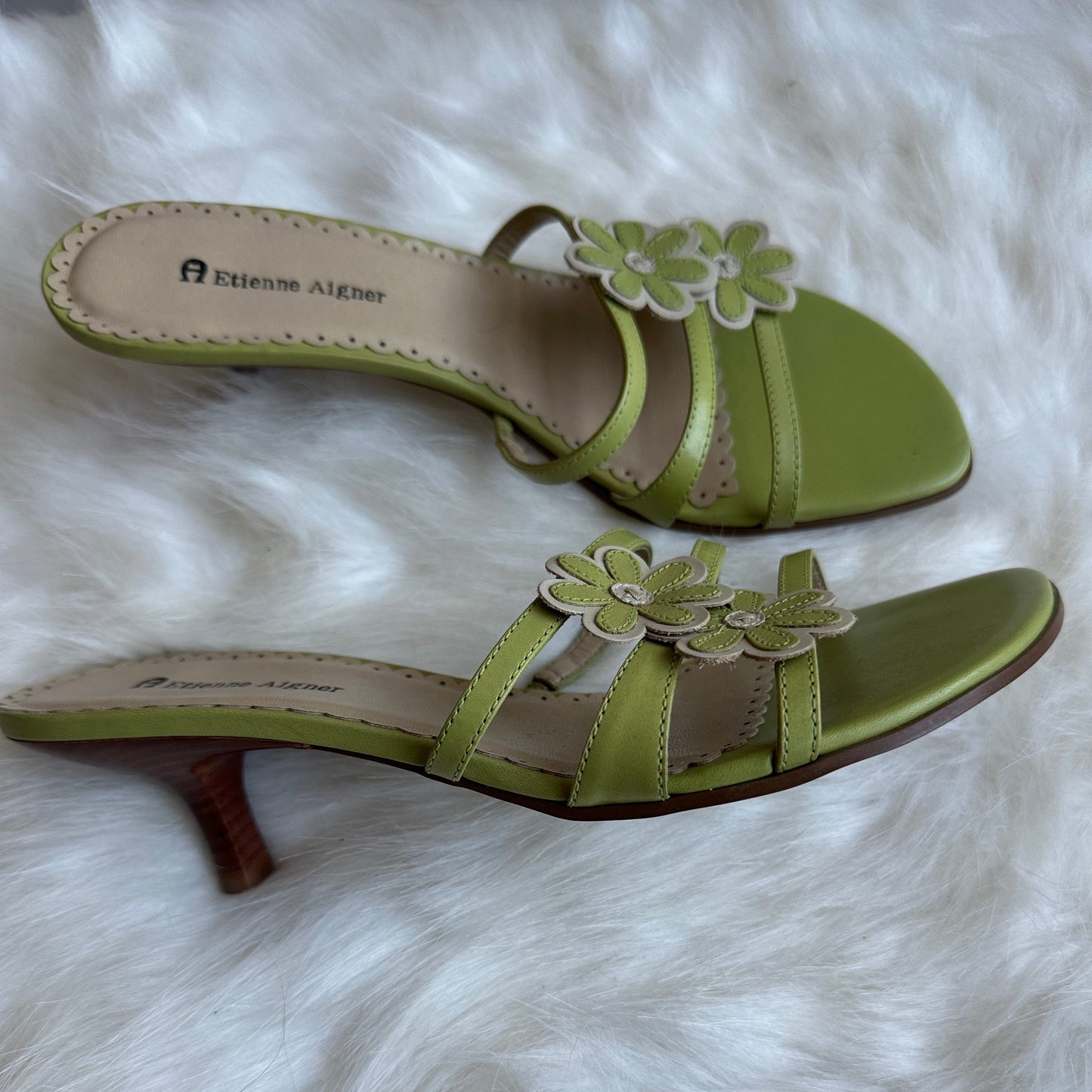 Green Flower Kitten Heels